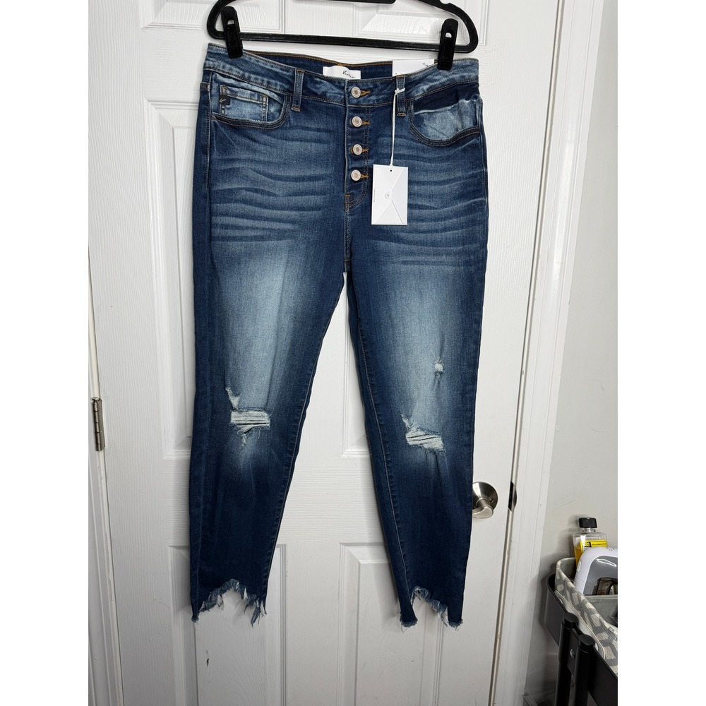 KAN CAN NWT High Rise Ankle‎ Skinny Raw Hem Medium Wash Denim Size 15/31